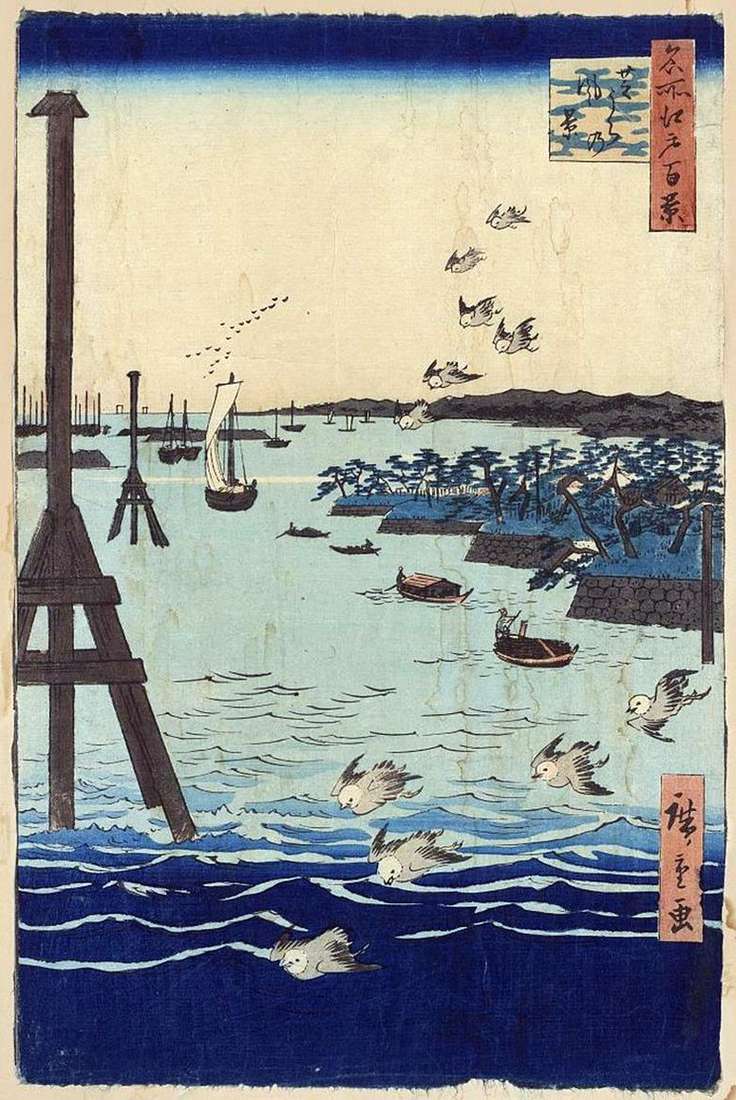 Бухта в Сибаура. Картина, графика, японские мотивы, пейзажи   Утагава Хиросигэ
