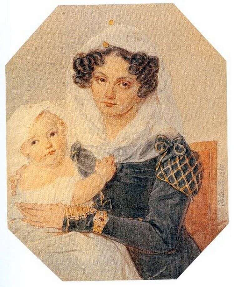 Портрет Волконской Марии Николаевны с сыном Николаем   Петр Соколов