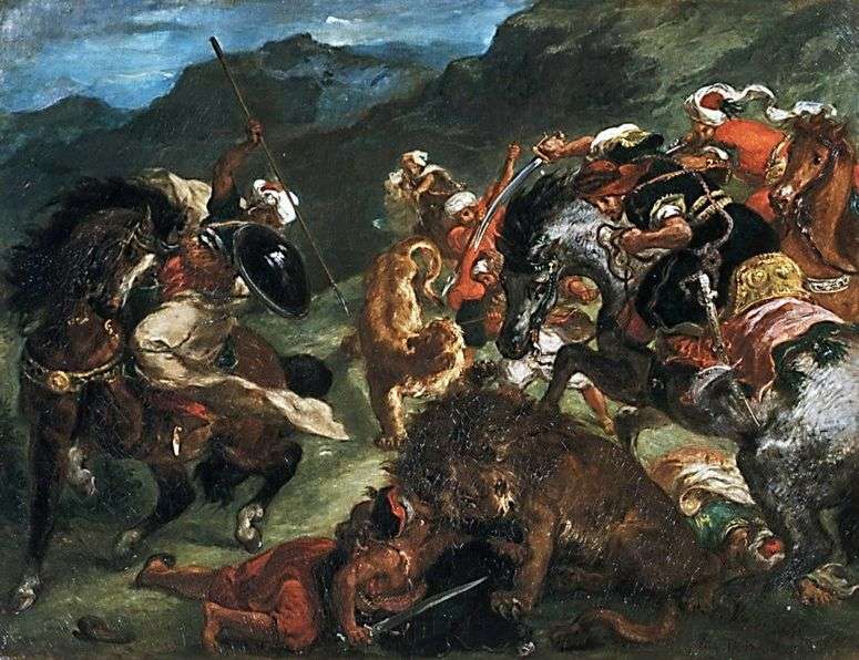 картина охота на львов в марокко