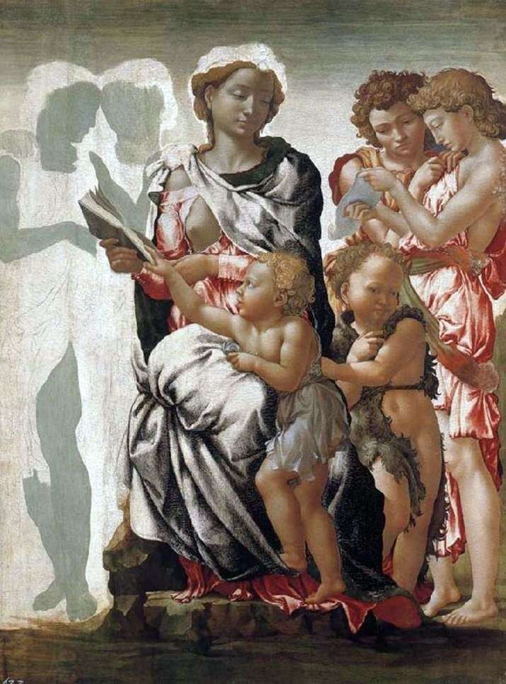Мадонна с младенцем, Иоанн Креститель и ангелы   Микеланджело Буонарроти
