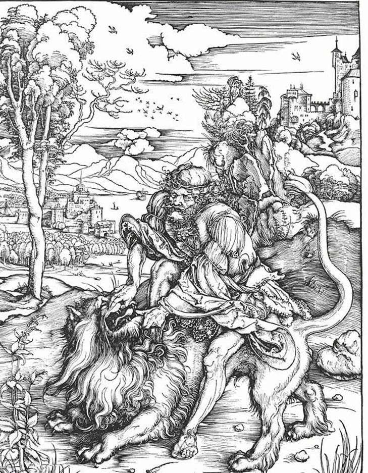 Самсон убивающий льва   Альбрехт Дюрер