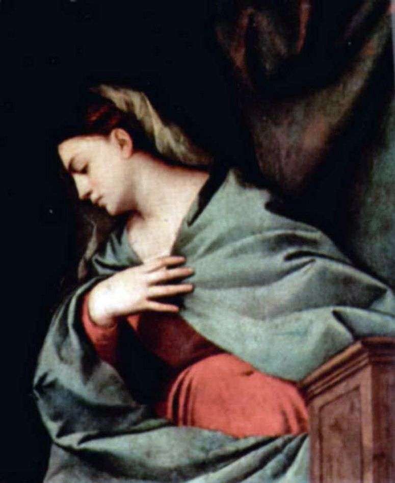 Воскресение Христово (Алтарный полиптих Аверольди), правая створка, сцена вверху. Дева Мария   Тициан Вечеллио